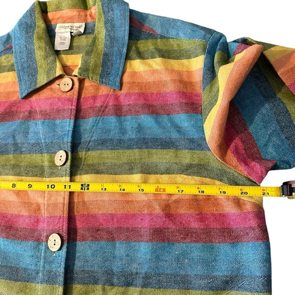 Coldwater Creek Rainbow Striped Linen Blend Shirt Jacket Shacket Button Up Sz M - Picture 5 of 8